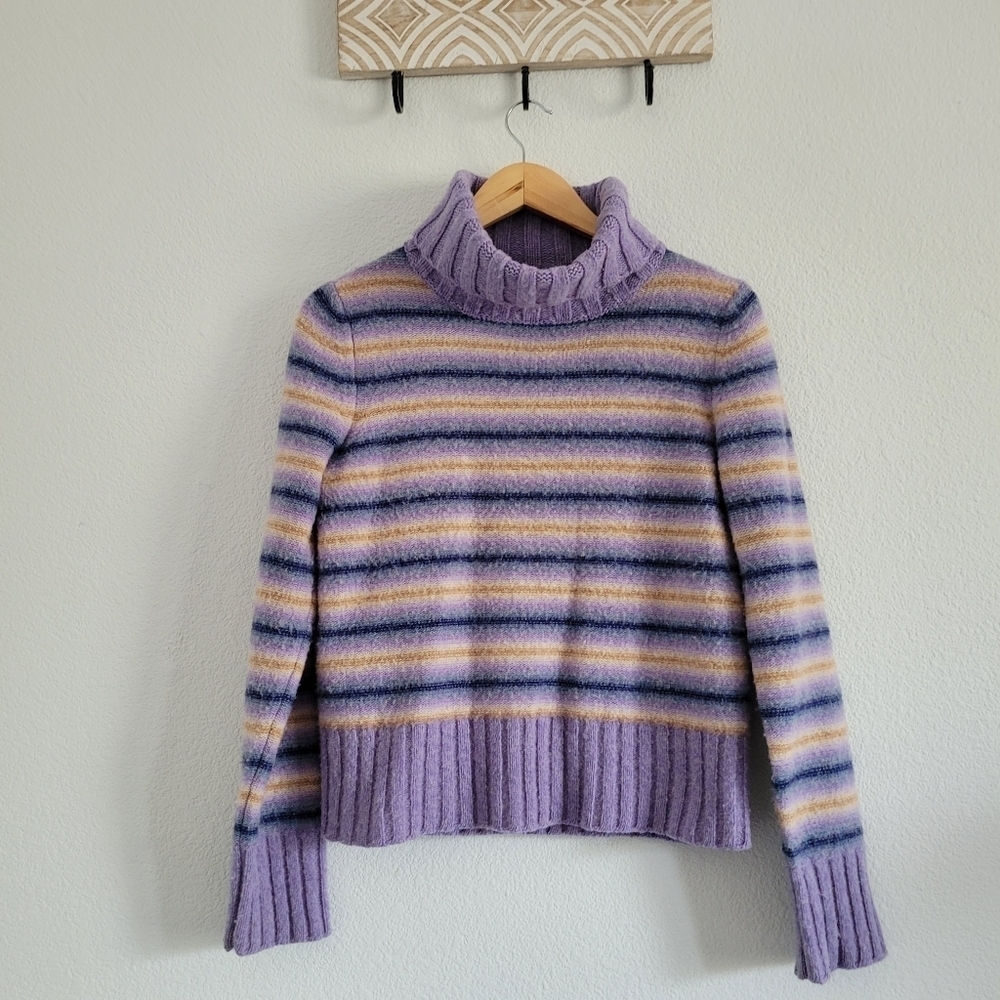 J.Crew 100% Wool purple stripped turtleneck sweater - Picture 8 of 8